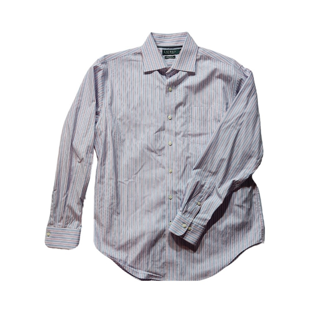 Lauren Ralph Lauren Men's‎ 16 34/35 White Blue Pink Striped Button Down Shirt